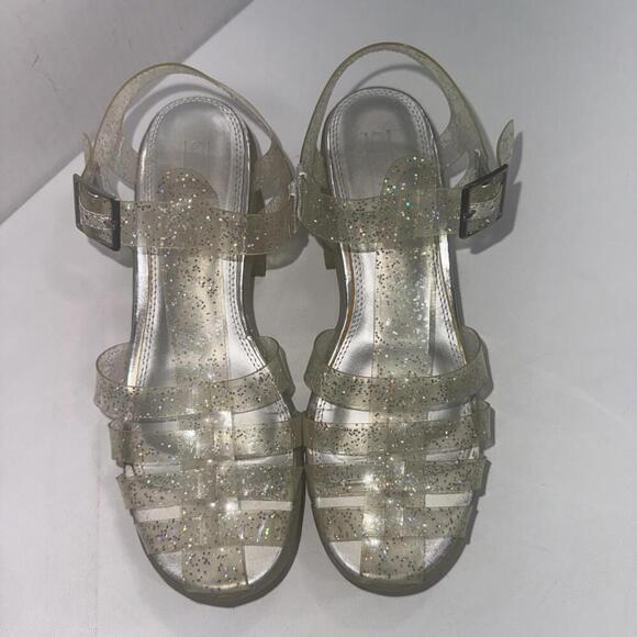 Asos Chunky Y2K 90s Clear Silver Glitter Platform Jelly Heel Clogs Sandals 7 - Picture 3 of 14